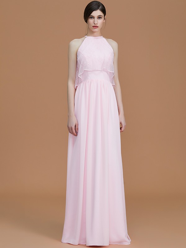 A-Line/Princess Halter Sleeveless Floor-Length Ruffles Chiffon Bridesmaid Dresses 2288