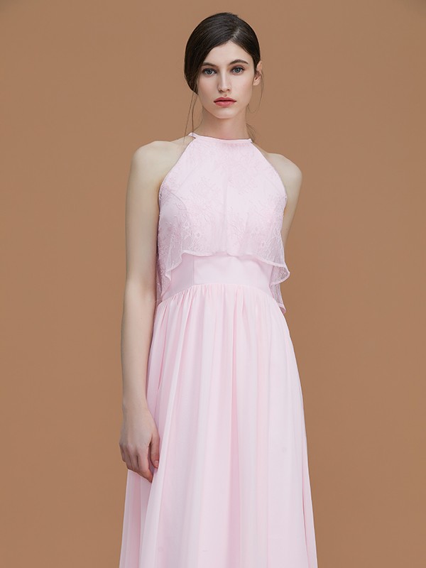 A-Line/Princess Halter Sleeveless Floor-Length Ruffles Chiffon Bridesmaid Dresses 2288