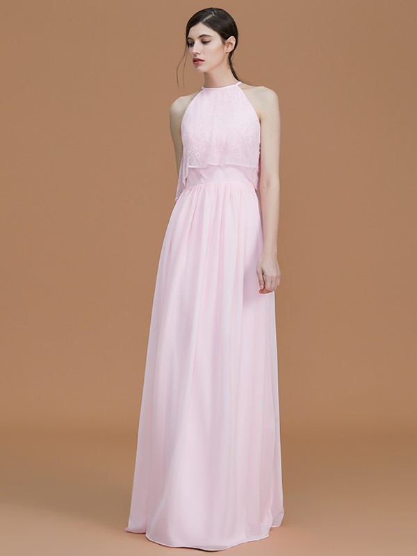 A-Line/Princess Halter Sleeveless Floor-Length Ruffles Chiffon Bridesmaid Dresses 2288