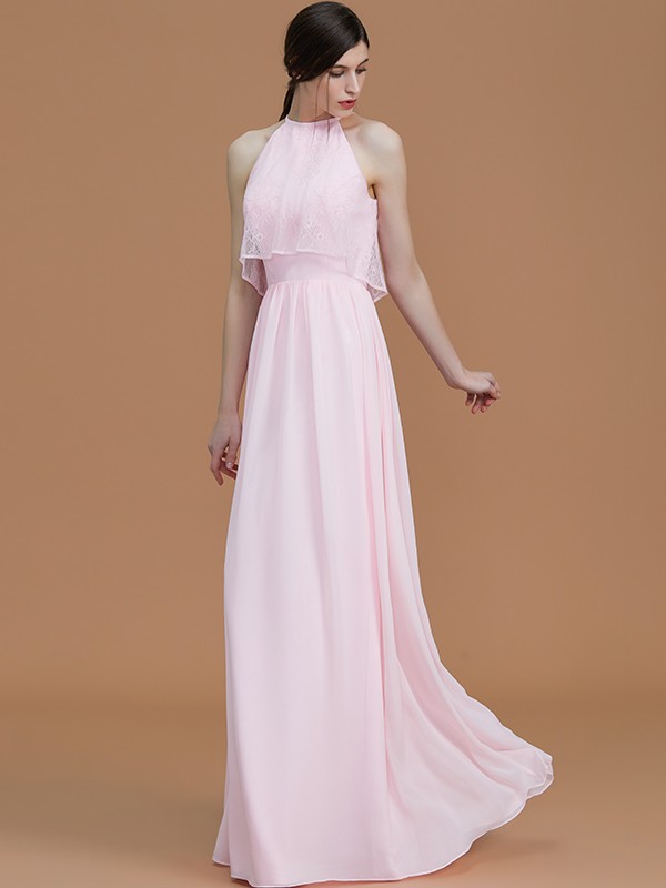 A-Line/Princess Halter Sleeveless Floor-Length Ruffles Chiffon Bridesmaid Dresses 2288