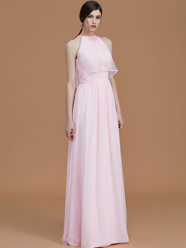 A-Line/Princess Halter Sleeveless Floor-Length Ruffles Chiffon Bridesmaid Dresses 2288