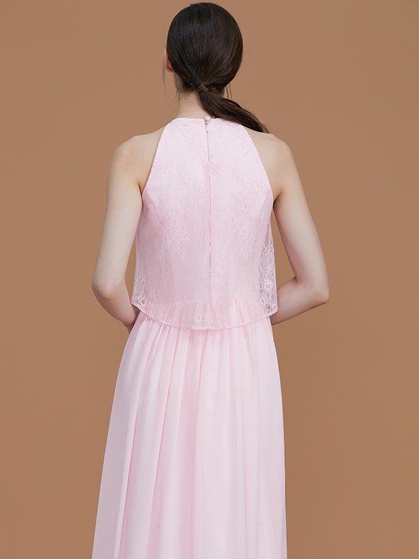 A-Line/Princess Halter Sleeveless Floor-Length Ruffles Chiffon Bridesmaid Dresses 2288