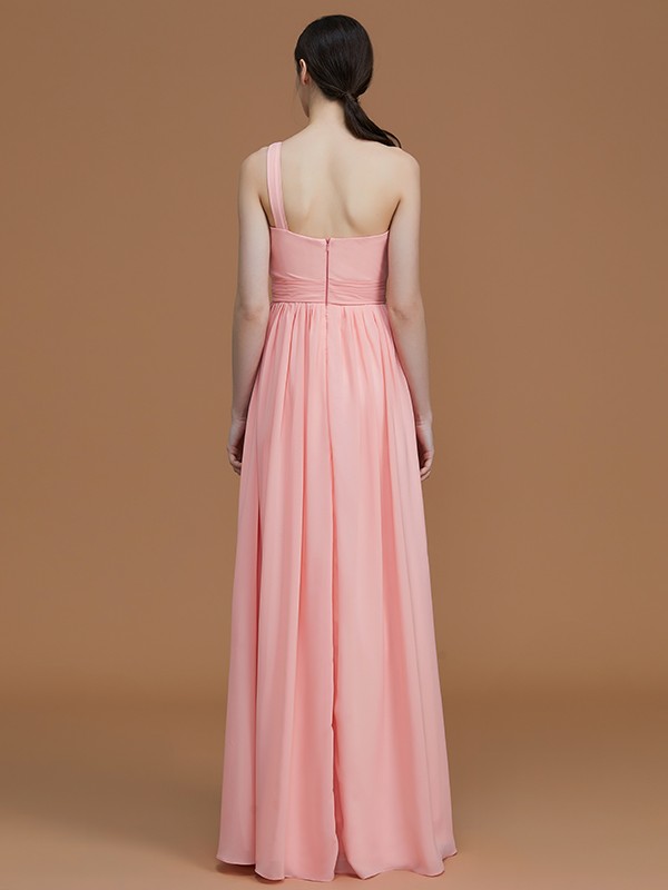 A-Line/Princess One-Shoulder Sleeveless Floor-Length Ruched Chiffon Bridesmaid Dresses 2400