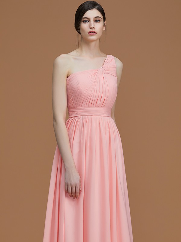 A-Line/Princess One-Shoulder Sleeveless Floor-Length Ruched Chiffon Bridesmaid Dresses 2400