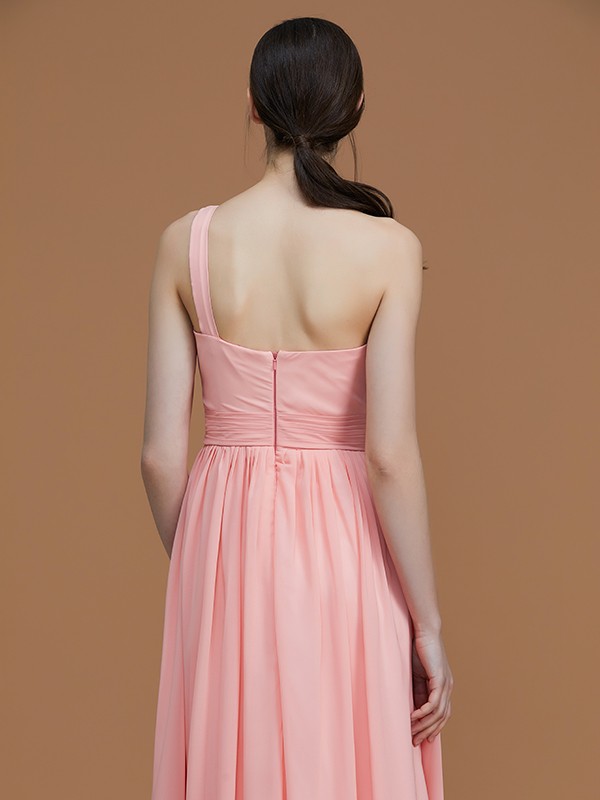 A-Line/Princess One-Shoulder Sleeveless Floor-Length Ruched Chiffon Bridesmaid Dresses 2400