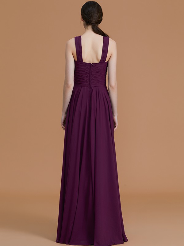 A-Line/Princess Halter Sleeveless Floor-Length Ruched Chiffon Bridesmaid Dresses 2284