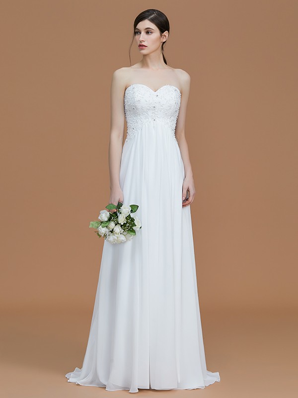 A-Line/Princess Sweetheart Sleeveless Sweep/Brush Train Beading Chiffon Bridesmaid Dresses 2756