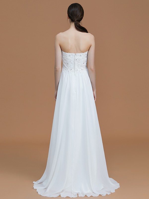 A-Line/Princess Sweetheart Sleeveless Sweep/Brush Train Beading Chiffon Bridesmaid Dresses 2756