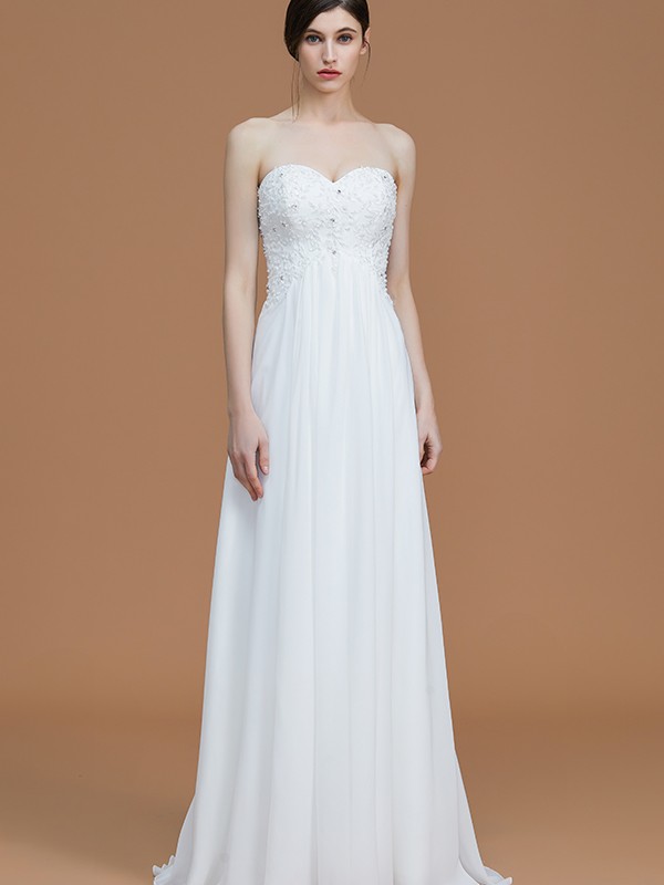 A-Line/Princess Sweetheart Sleeveless Sweep/Brush Train Beading Chiffon Bridesmaid Dresses 2756