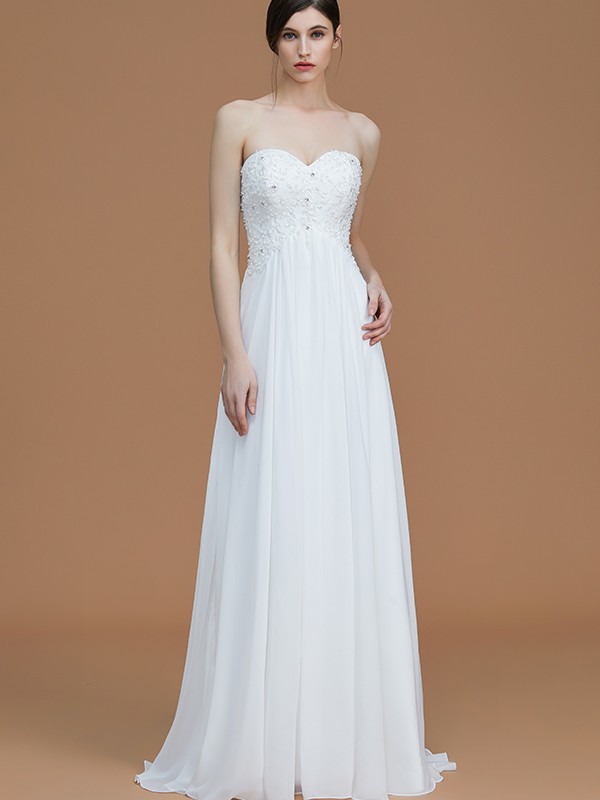 A-Line/Princess Sweetheart Sleeveless Sweep/Brush Train Beading Chiffon Bridesmaid Dresses 2756