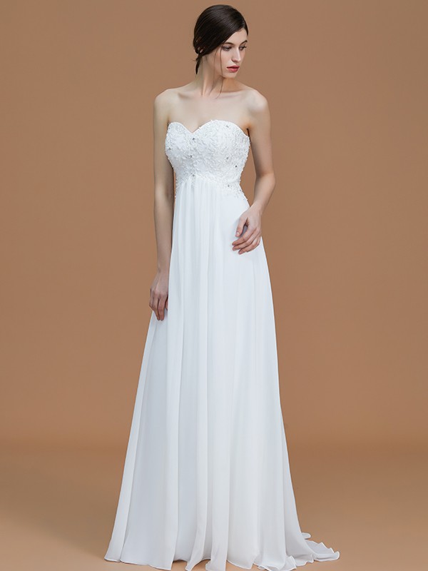 A-Line/Princess Sweetheart Sleeveless Sweep/Brush Train Beading Chiffon Bridesmaid Dresses 2756