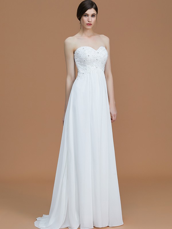 A-Line/Princess Sweetheart Sleeveless Sweep/Brush Train Beading Chiffon Bridesmaid Dresses 2756