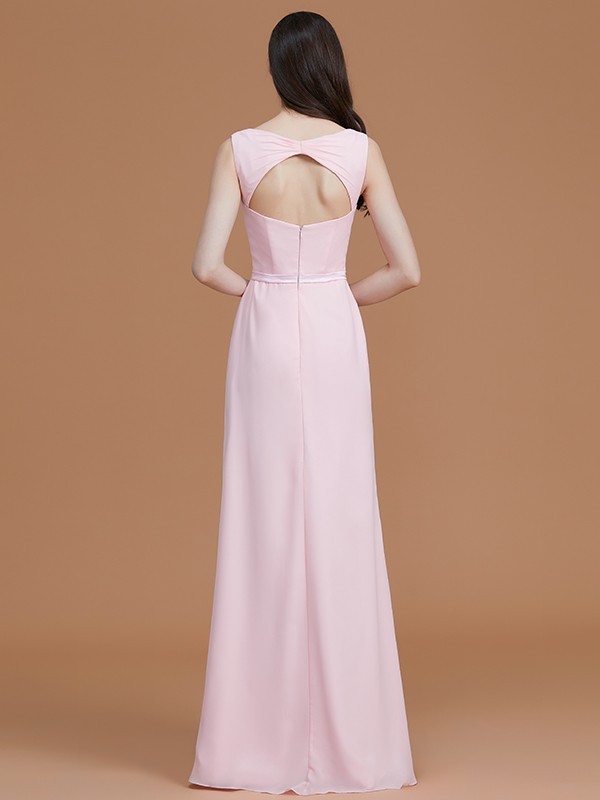 A-Line/Princess V-neck Sleeveless Floor-Length Ruched Chiffon Bridesmaid Dresses 2829