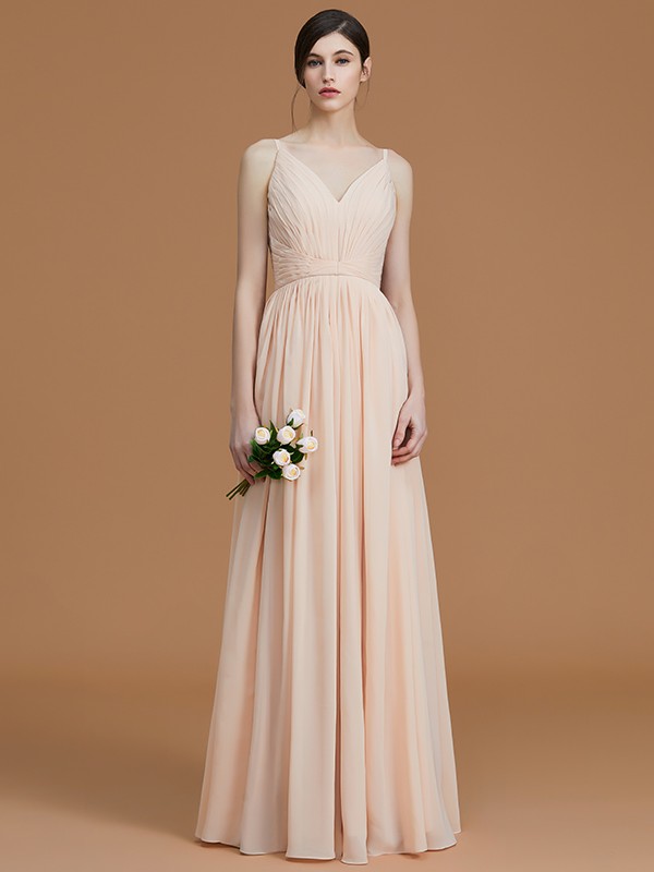 A-Line/Princess V-neck Sleeveless Floor-Length Ruffles Chiffon Bridesmaid Dresses 2832