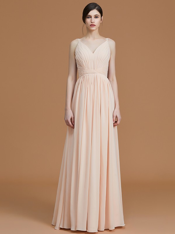 A-Line/Princess V-neck Sleeveless Floor-Length Ruffles Chiffon Bridesmaid Dresses 2832