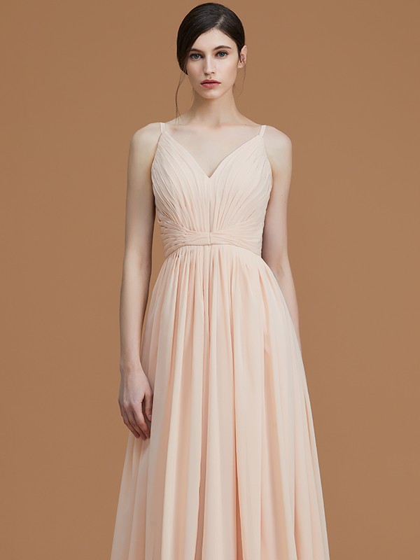 A-Line/Princess V-neck Sleeveless Floor-Length Ruffles Chiffon Bridesmaid Dresses 2832