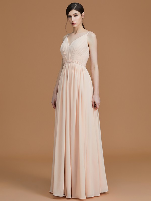 A-Line/Princess V-neck Sleeveless Floor-Length Ruffles Chiffon Bridesmaid Dresses 2832