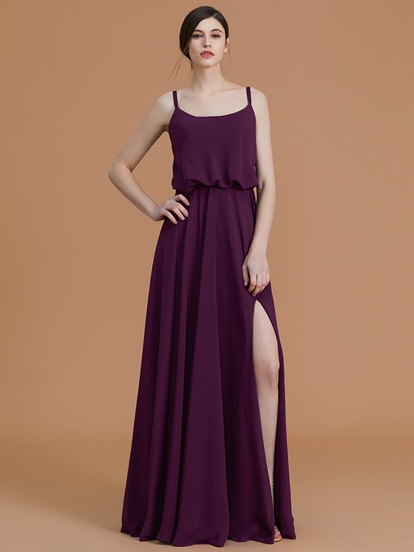 A-Line/Princess Spaghetti Straps Sleeveless Floor-Length Ruffles Chiffon Bridesmaid Dresses 2547