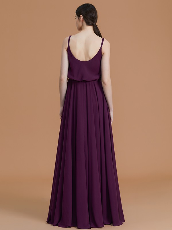 A-Line/Princess Spaghetti Straps Sleeveless Floor-Length Ruffles Chiffon Bridesmaid Dresses 2547