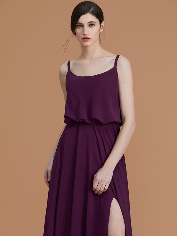 A-Line/Princess Spaghetti Straps Sleeveless Floor-Length Ruffles Chiffon Bridesmaid Dresses 2547