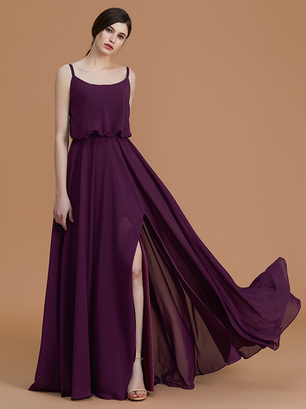 A-Line/Princess Spaghetti Straps Sleeveless Floor-Length Ruffles Chiffon Bridesmaid Dresses 2547