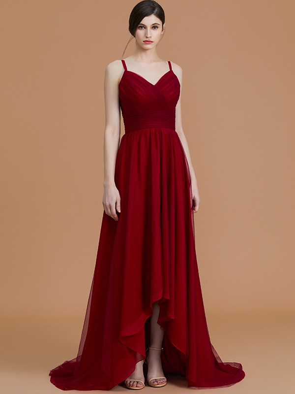 A-Line/Princess Spaghetti Straps Sleeveless Asymmetrical Ruffles Chiffon Bridesmaid Dresses 2541