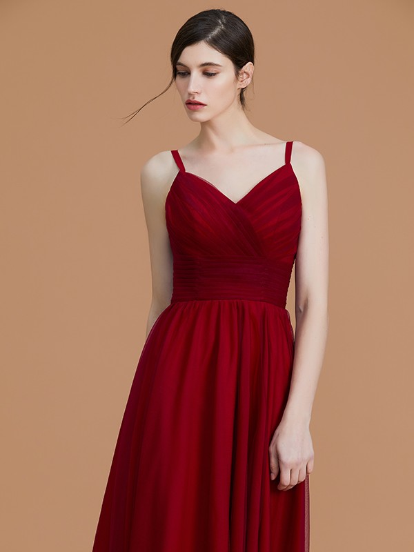 A-Line/Princess Spaghetti Straps Sleeveless Asymmetrical Ruffles Chiffon Bridesmaid Dresses 2541