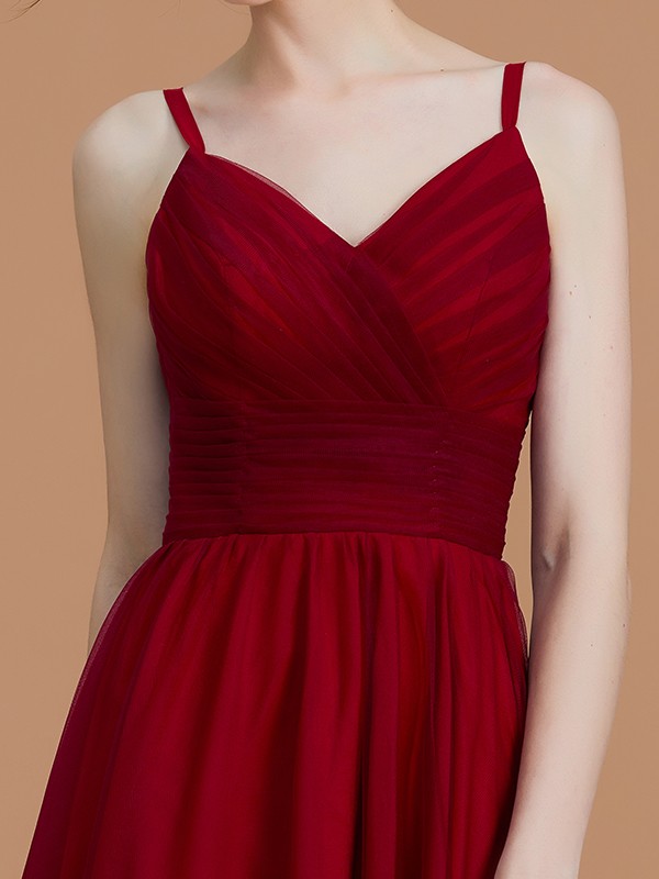 A-Line/Princess Spaghetti Straps Sleeveless Asymmetrical Ruffles Chiffon Bridesmaid Dresses 2541