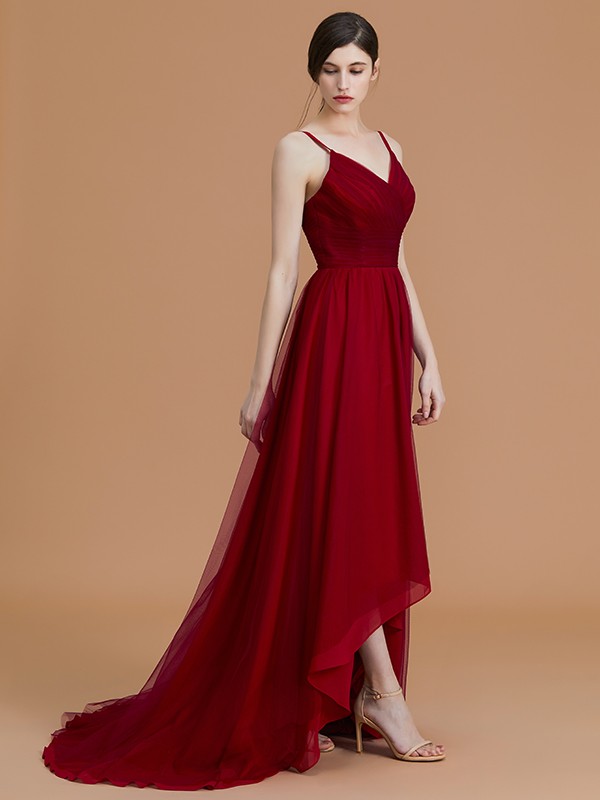 A-Line/Princess Spaghetti Straps Sleeveless Asymmetrical Ruffles Chiffon Bridesmaid Dresses 2541