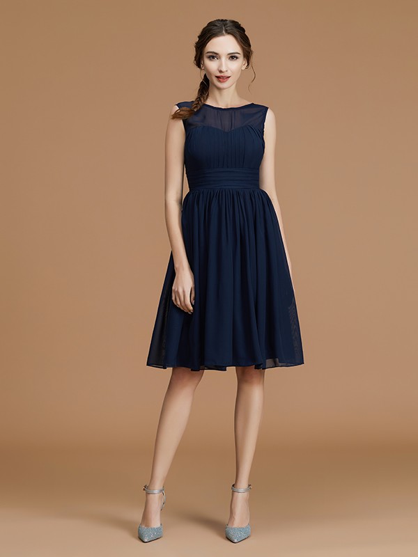 A-Line/Princess Bateau Sleeveless Short/Mini Ruffles Chiffon Bridesmaid Dresses 2119