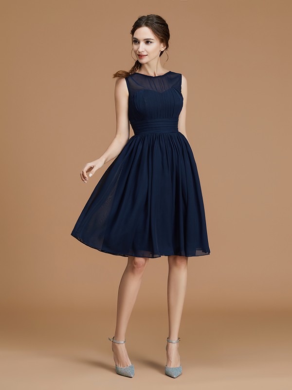 A-Line/Princess Bateau Sleeveless Short/Mini Ruffles Chiffon Bridesmaid Dresses 2119