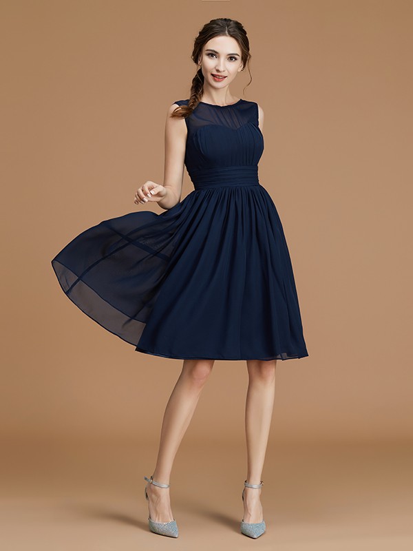 A-Line/Princess Bateau Sleeveless Short/Mini Ruffles Chiffon Bridesmaid Dresses 2119