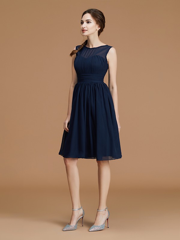 A-Line/Princess Bateau Sleeveless Short/Mini Ruffles Chiffon Bridesmaid Dresses 2119