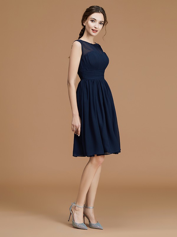 A-Line/Princess Bateau Sleeveless Short/Mini Ruffles Chiffon Bridesmaid Dresses 2119