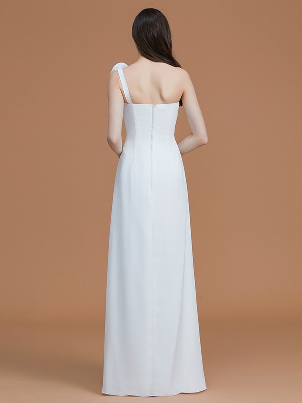 A-Line/Princess One-Shoulder Sleeveless Floor-Length Hand-Made Flower Chiffon Bridesmaid Dresses 2398