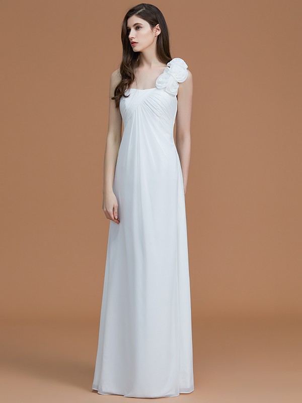 A-Line/Princess One-Shoulder Sleeveless Floor-Length Hand-Made Flower Chiffon Bridesmaid Dresses 2398