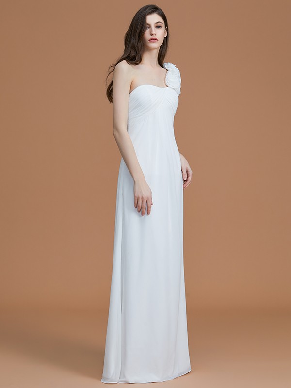 A-Line/Princess One-Shoulder Sleeveless Floor-Length Hand-Made Flower Chiffon Bridesmaid Dresses 2398