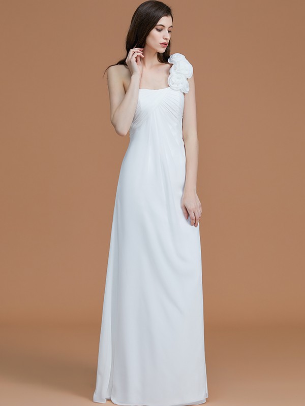 A-Line/Princess One-Shoulder Sleeveless Floor-Length Hand-Made Flower Chiffon Bridesmaid Dresses 2398