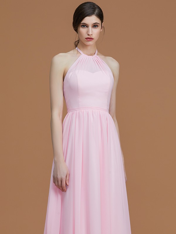 A-Line/Princess Halter Sleeveless Floor-Length Ruched Chiffon Bridesmaid Dresses 2285