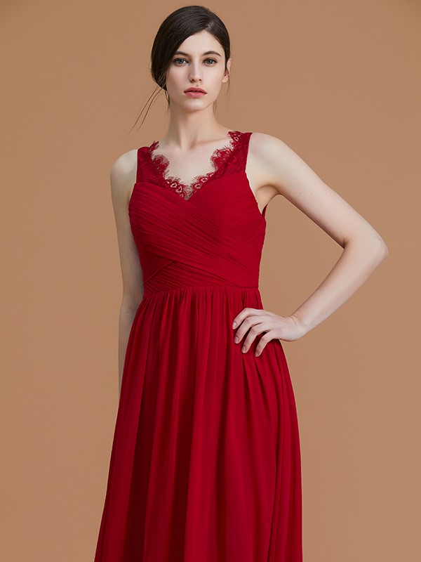 A-Line/Princess V-neck Sleeveless Floor-Length Ruffles Chiffon Bridesmaid Dresses 2833