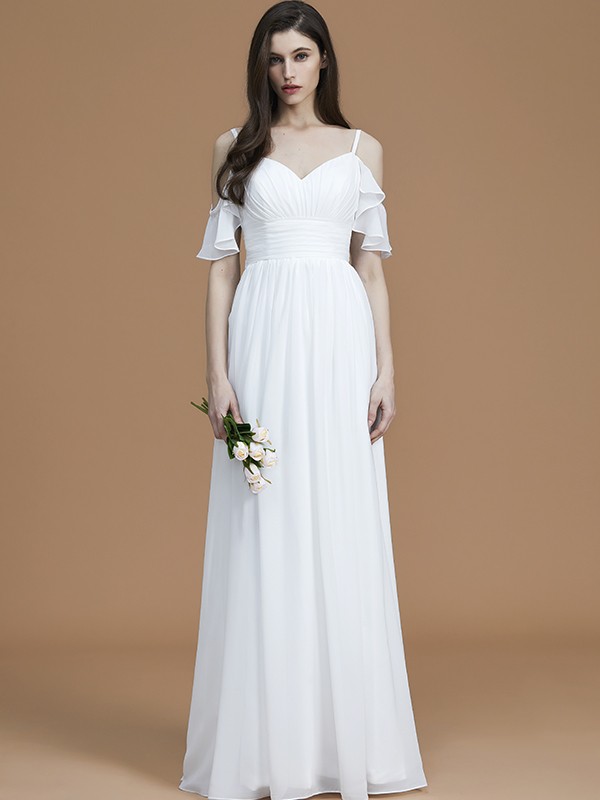 A-Line/Princess Spaghetti Straps Sleeveless Floor-Length Ruffles Chiffon Bridesmaid Dresses 2548