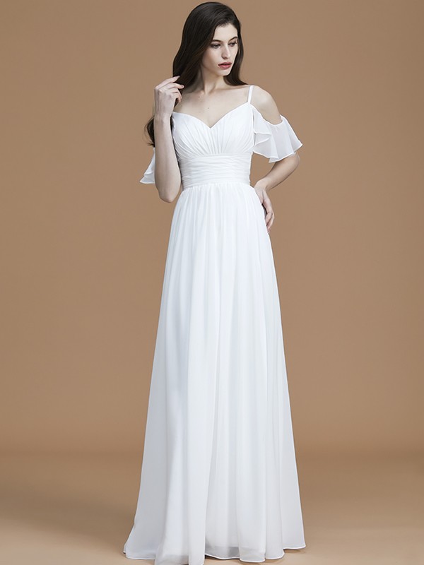 A-Line/Princess Spaghetti Straps Sleeveless Floor-Length Ruffles Chiffon Bridesmaid Dresses 2548