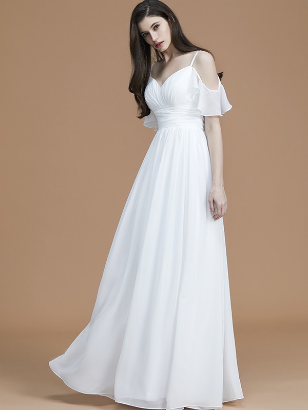 A-Line/Princess Spaghetti Straps Sleeveless Floor-Length Ruffles Chiffon Bridesmaid Dresses 2548