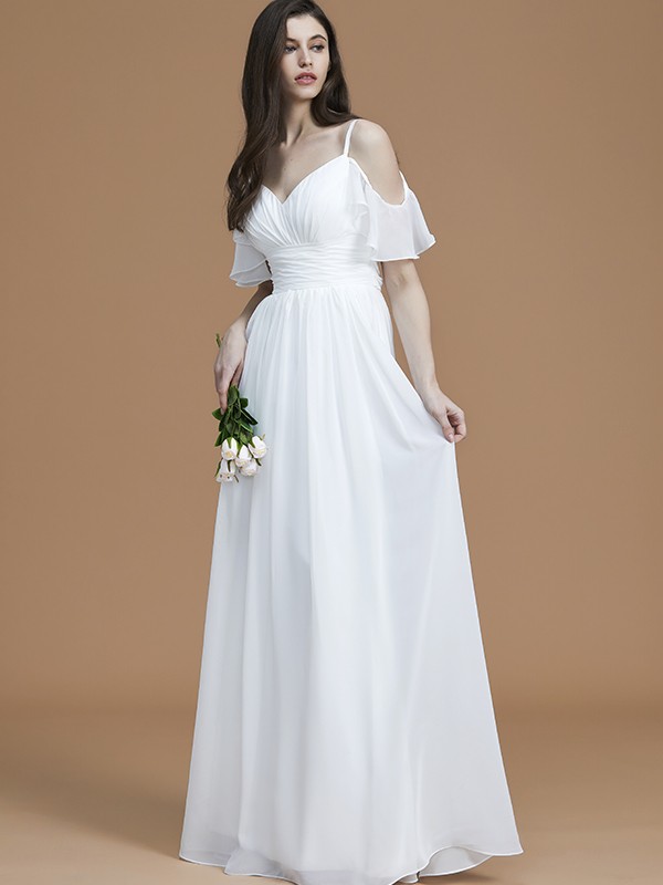 A-Line/Princess Spaghetti Straps Sleeveless Floor-Length Ruffles Chiffon Bridesmaid Dresses 2548