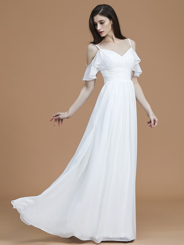 A-Line/Princess Spaghetti Straps Sleeveless Floor-Length Ruffles Chiffon Bridesmaid Dresses 2548