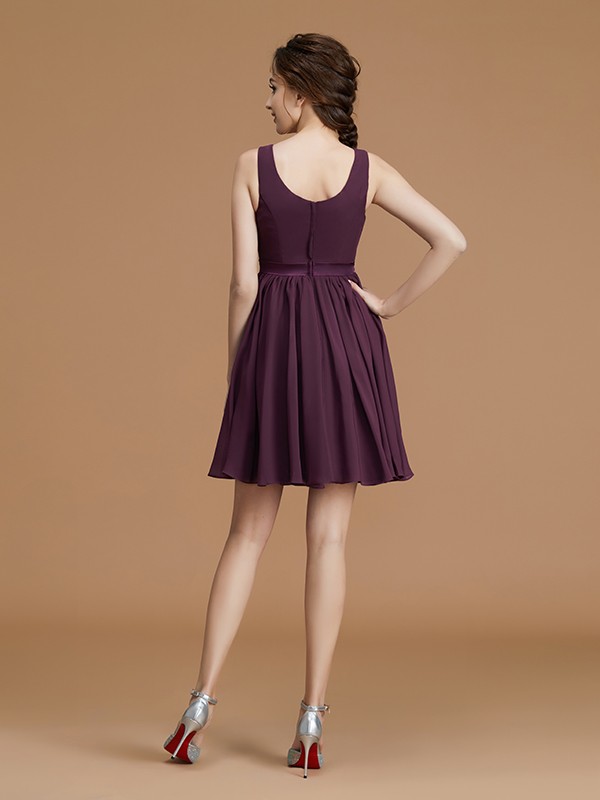 A-Line/Princess Bateau Sleeveless Short/Mini Sash/Ribbon/Belt Chiffon Bridesmaid Dresses 2121