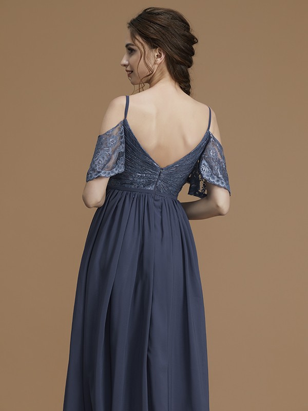 A-Line/Princess Spaghetti Straps Sleeveless Floor-Length Lace Chiffon Bridesmaid Dresses 2543