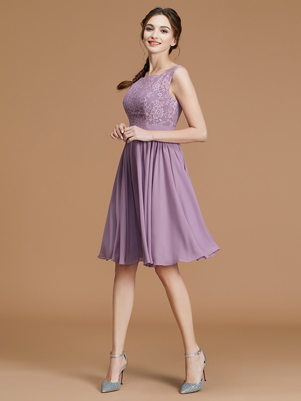 A-Line/Princess Bateau Sleeveless Short/Mini Lace Chiffon Bridesmaid Dresses 2118