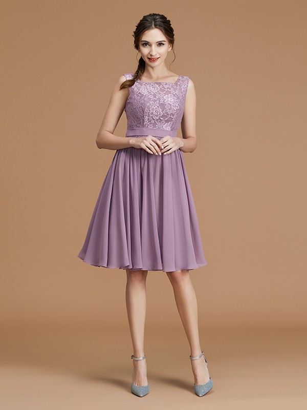 A-Line/Princess Bateau Sleeveless Short/Mini Lace Chiffon Bridesmaid Dresses 2118