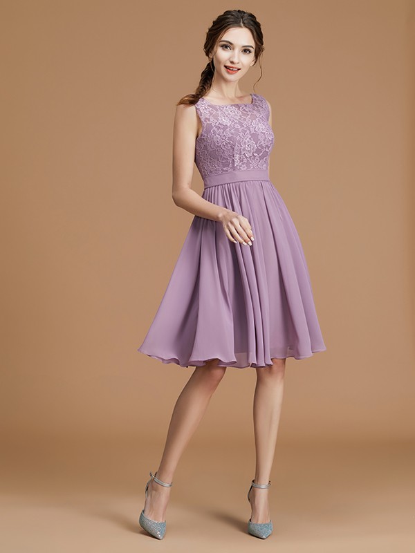 A-Line/Princess Bateau Sleeveless Short/Mini Lace Chiffon Bridesmaid Dresses 2118